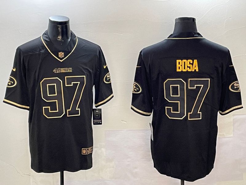 Men San Francisco 49ers 97 Bosa Black Gold Throwback 2024 Nike Limited NFL Jersey style 1